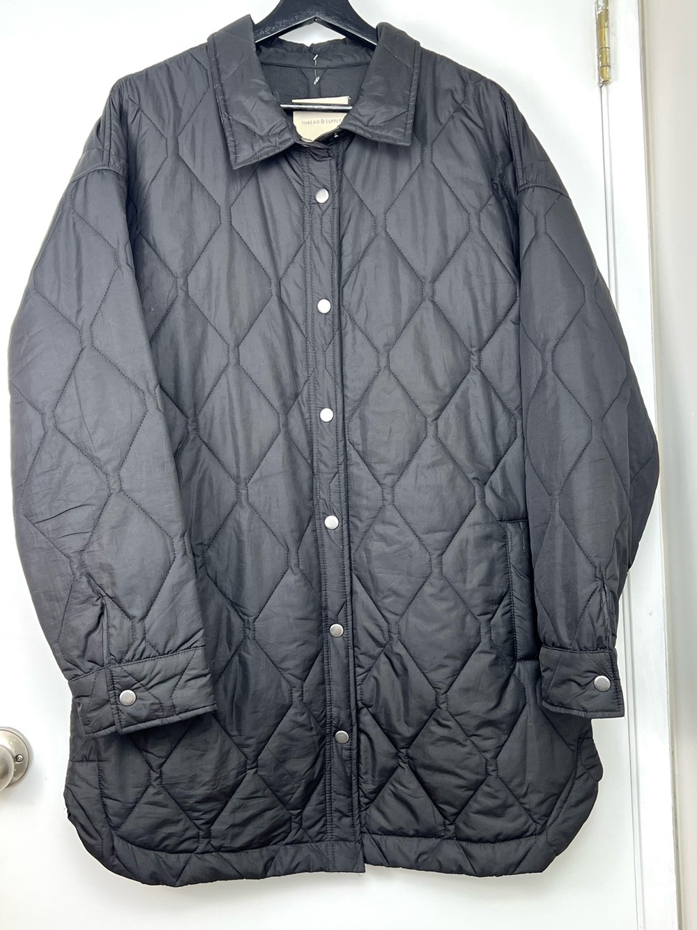 Thread & Supply Quilted Utility Chore Jacket Women’s L Black Oversized Outdoor
